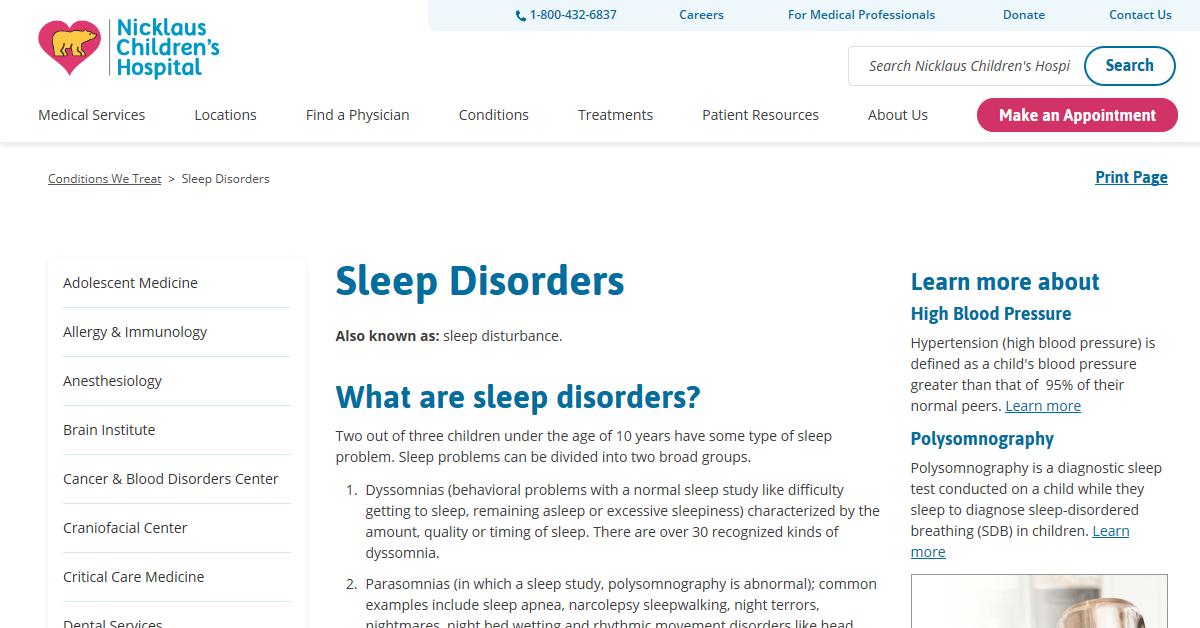 Nicklaus Children’s Hospital – Sleep Disorders Center