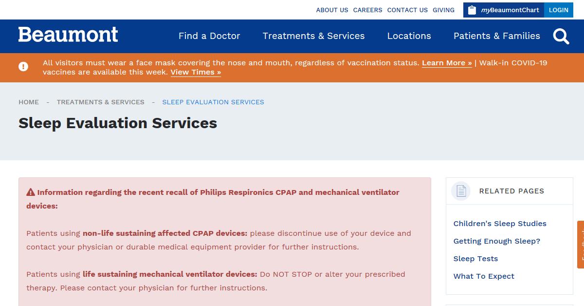 Beaumont Sleep Evaluation Services Southfield SCOFA Find