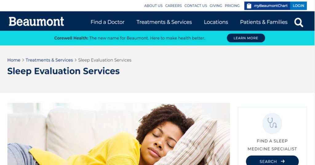 Beaumont Sleep Evaluation Services Southfield SCOFA Find