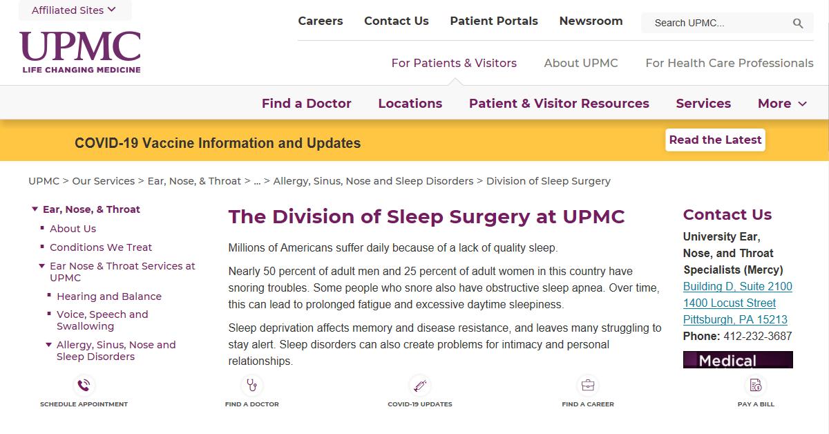 The Division of Sleep Surgery at UPMC