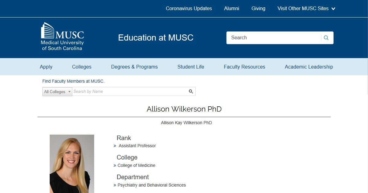 MUSC – Allison Wilkerson, PhD