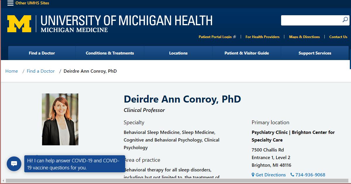 University of Michigan – Deirdre Conroy, PhD, CBSM